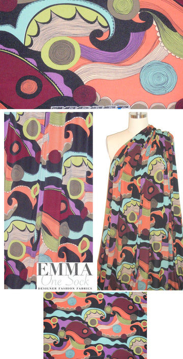 retro mod printed knit - salmon/aqua/purple