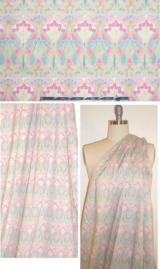 Liberty Art Fabrics: pink/sky floral graphic Tana lawn 1.33 yd