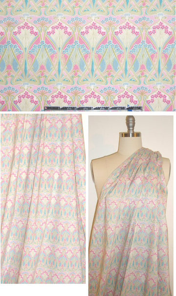 Liberty Art Fabrics: pink/sky floral graphic Tana lawn 1.66 yd