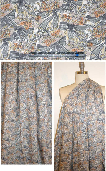 Liberty Art Fabrics: gray/sorbet floral Tana lawn .80 yds