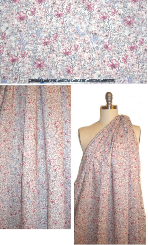 Liberty Art Fabrics: pink/dusty blue floral Tana lawn 1.66 yd