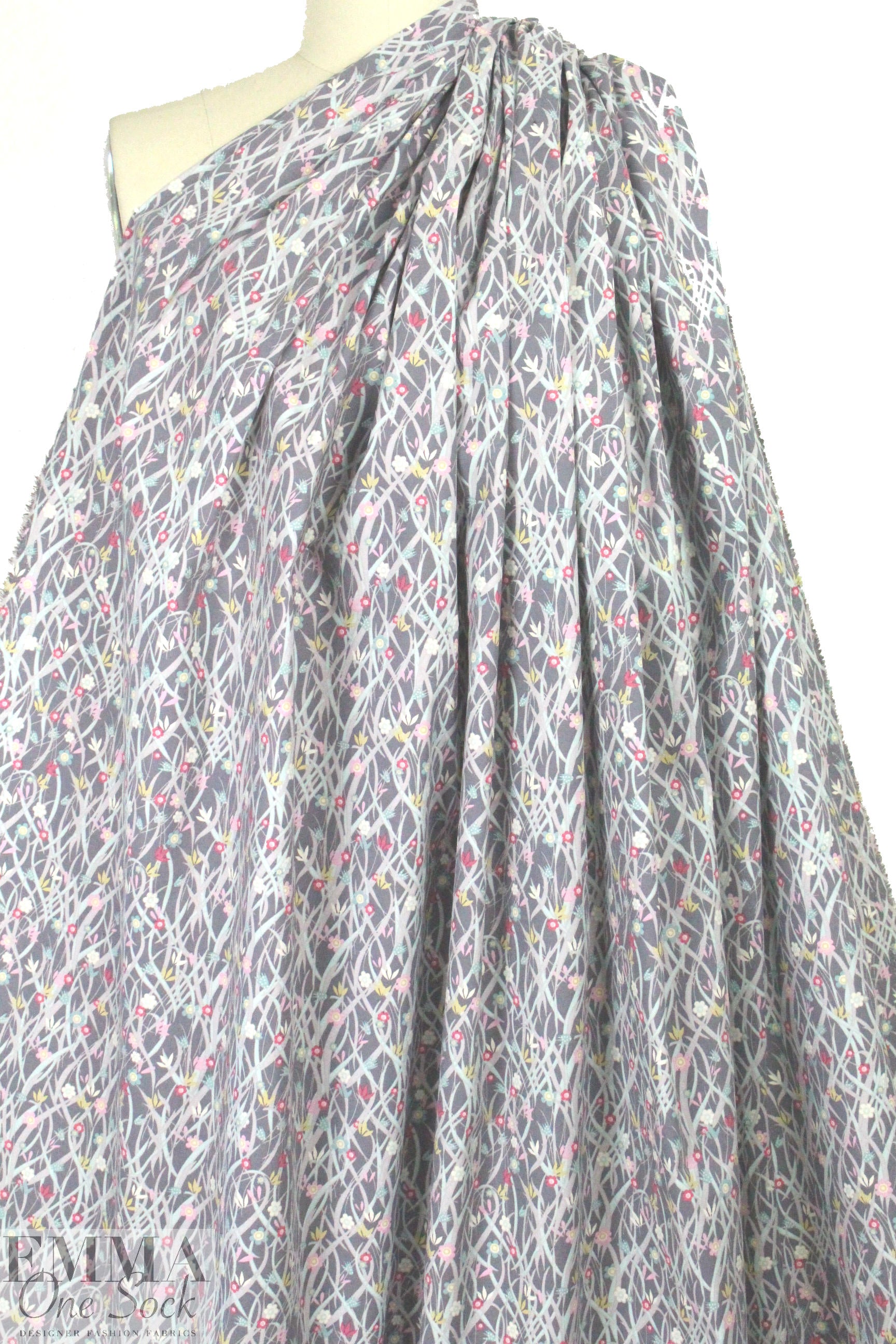 Liberty Art Fabrics: gray floral cotton/span woven