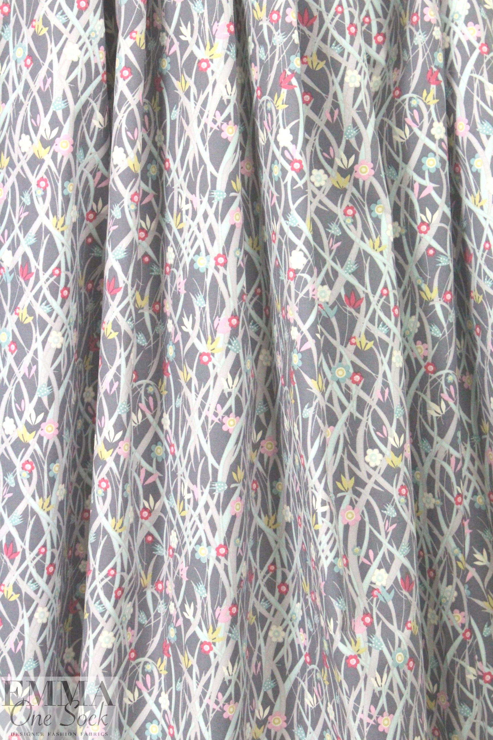 Liberty Art Fabrics: gray floral cotton/span woven 1 yard