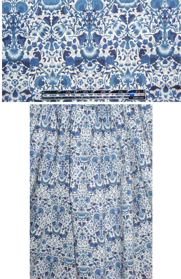 Liberty Art Fabrics: blue/ivory floral scroll cotton lawn