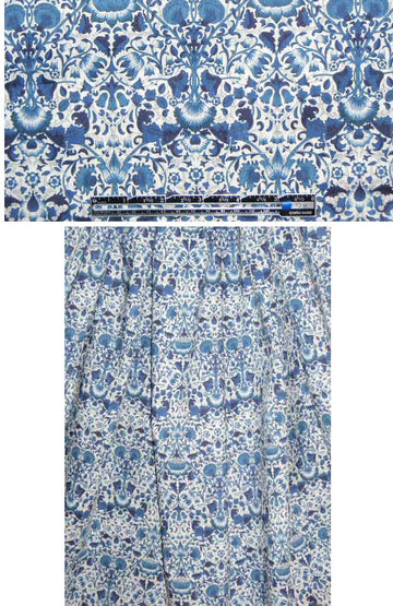 Liberty Art Fabrics: blue/ivory floral scroll cotton lawn