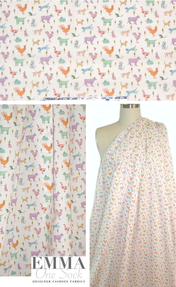 Liberty Art Fabrics: 'Farmyard Tails A' Tana lawn 1.875 yds