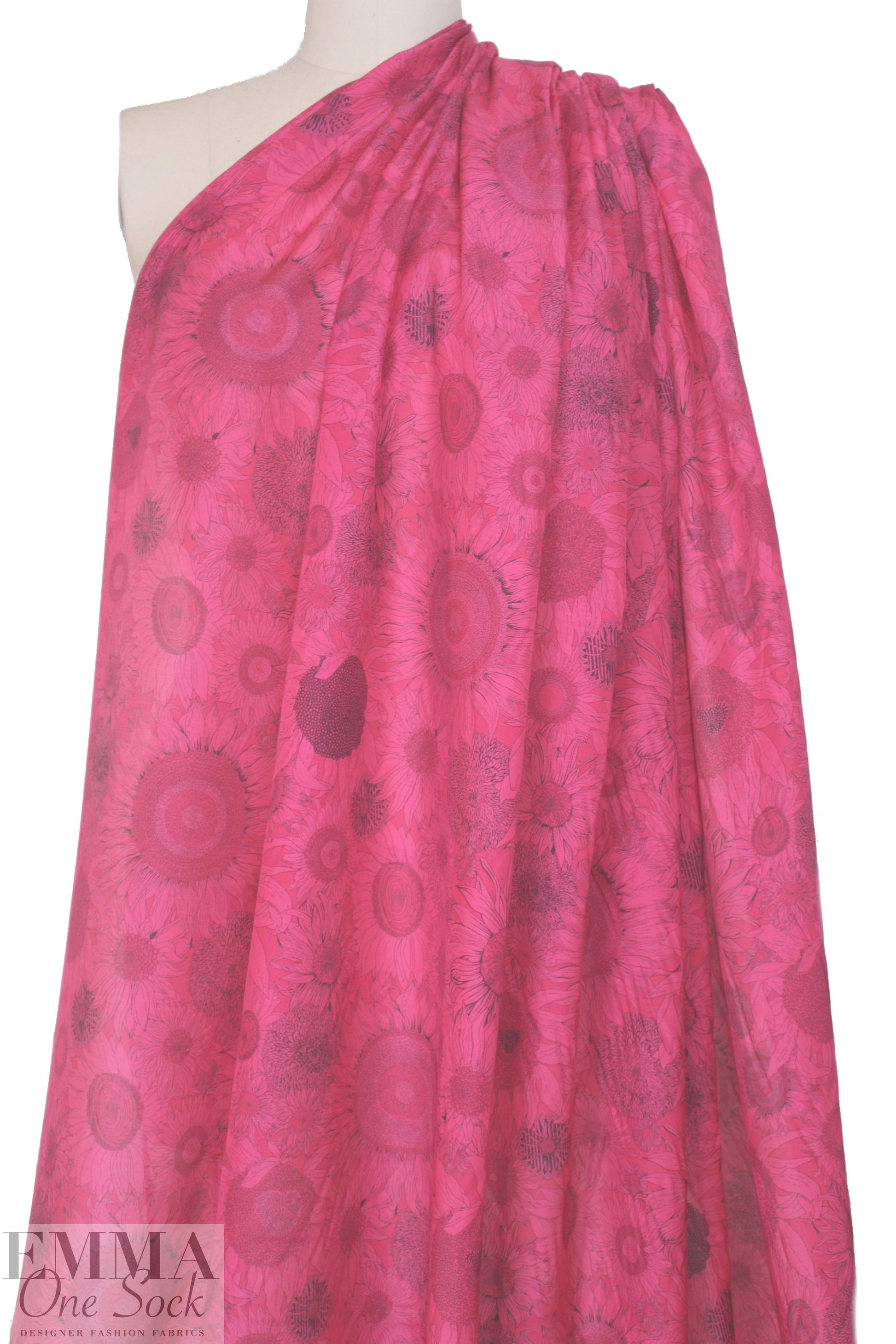 Liberty hot pink sunflower silk/cotton voile