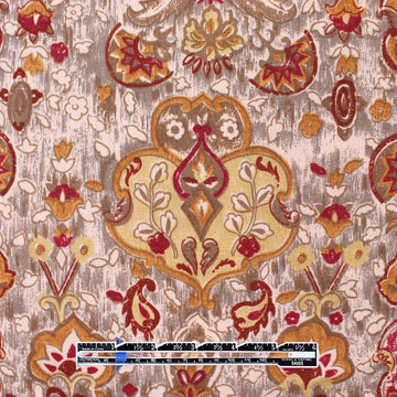 'Damask scroll' linen digital print - henna/butterscotch 2 yds