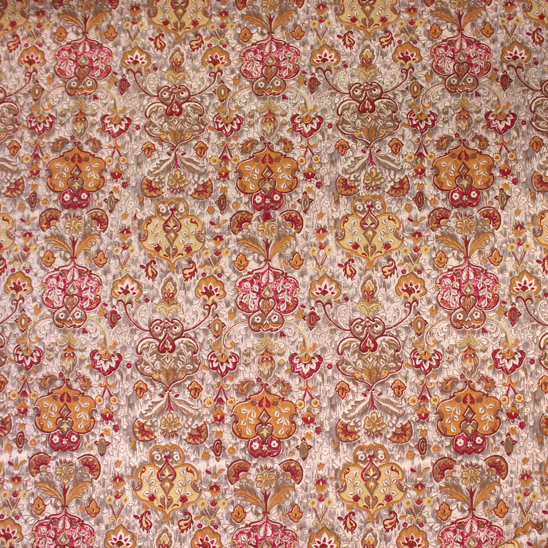 'Damask scroll' linen digital print - henna/butterscotch 2 yds