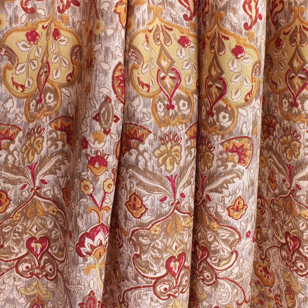 'Damask scroll' linen digital print - henna/butterscotch 2 yds