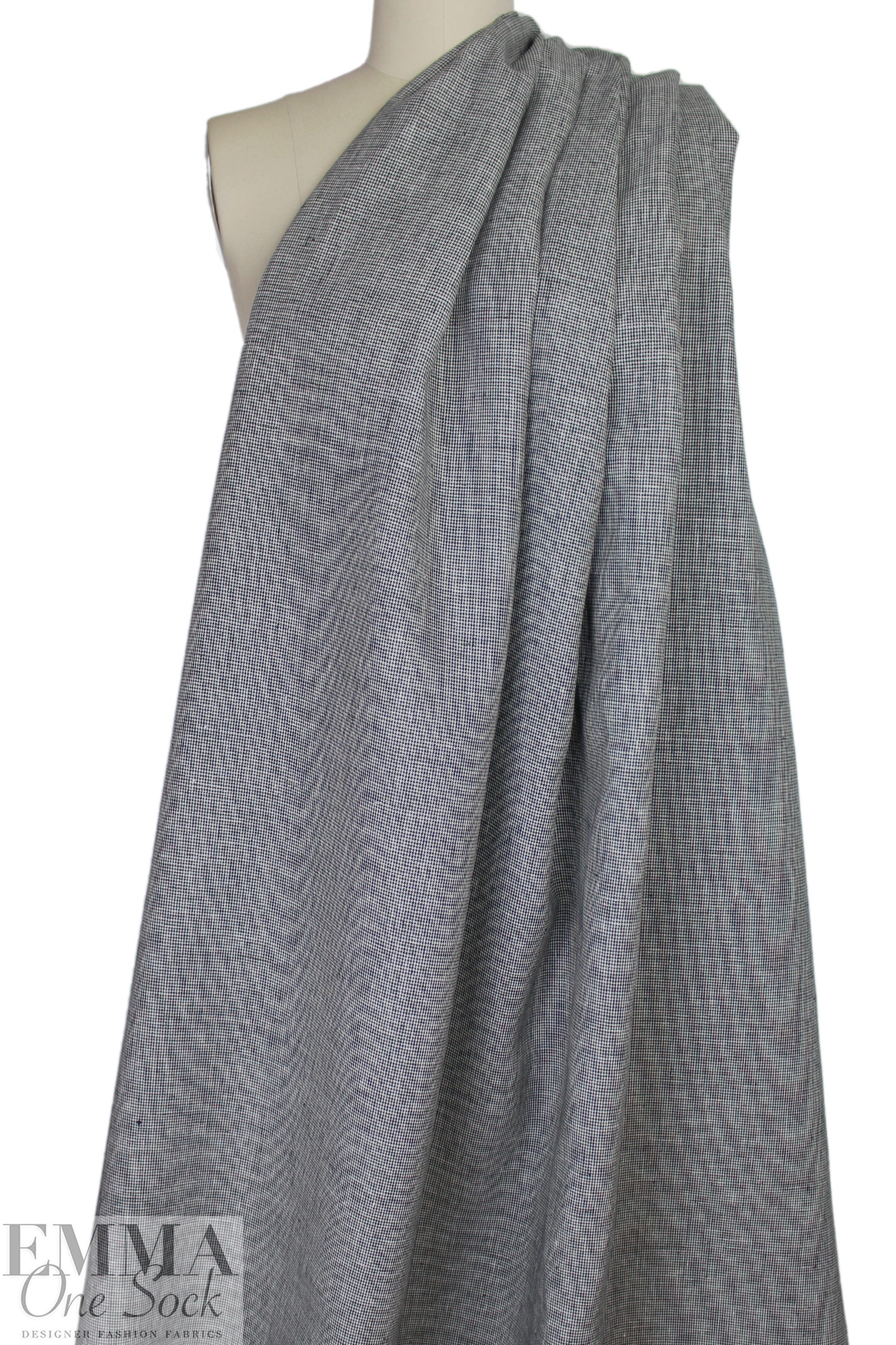 European micro-houndstooth linen woven - black/off white 1.875 yd