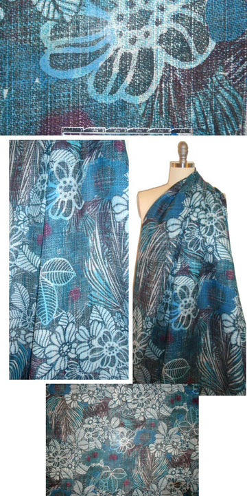 Italian flowery blues linen/viscose woven 1.66 yds
