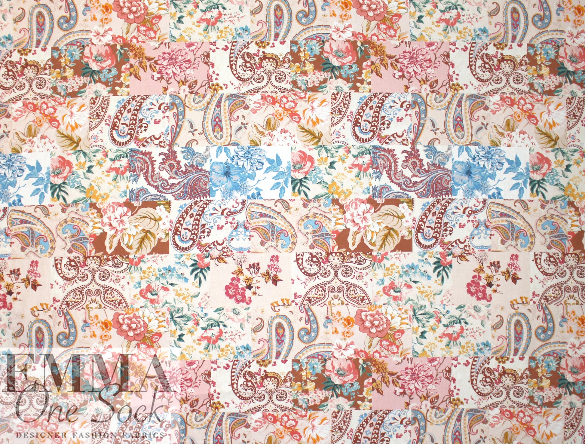 Etr0 floral patchwork linen/cotton blend woven 1.5 yds