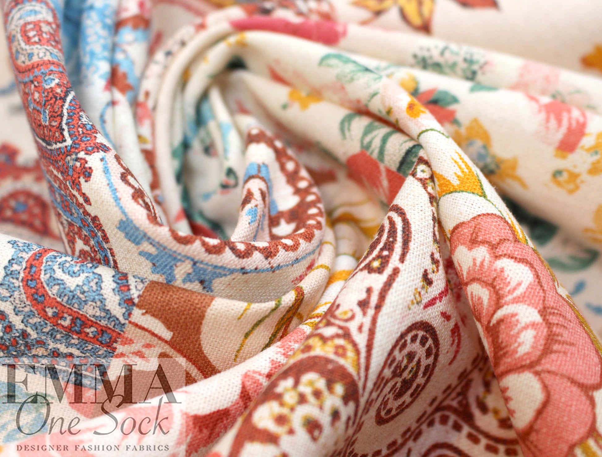 Etr0 floral patchwork linen/cotton blend woven 1.5 yds