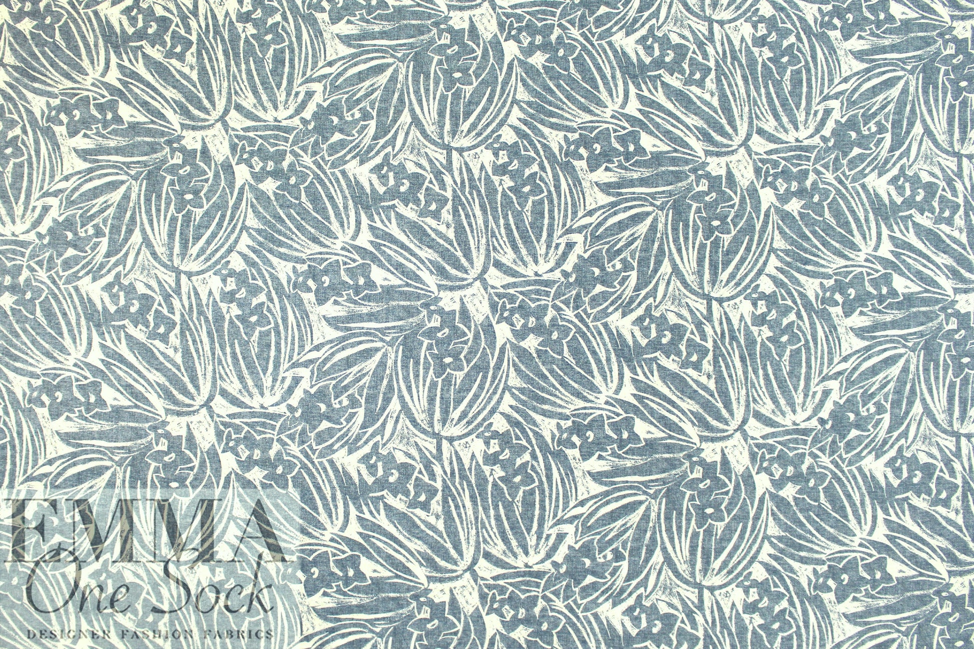 Italian 'woodcut flowers' lightweight cotton/linen woven .5 yds
