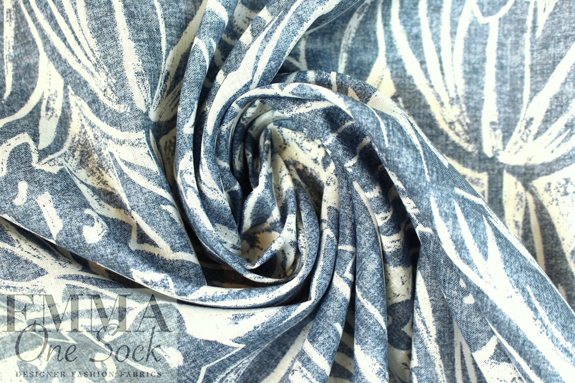 Italian 'woodcut flowers' lightweight cotton/linen woven .5 yds