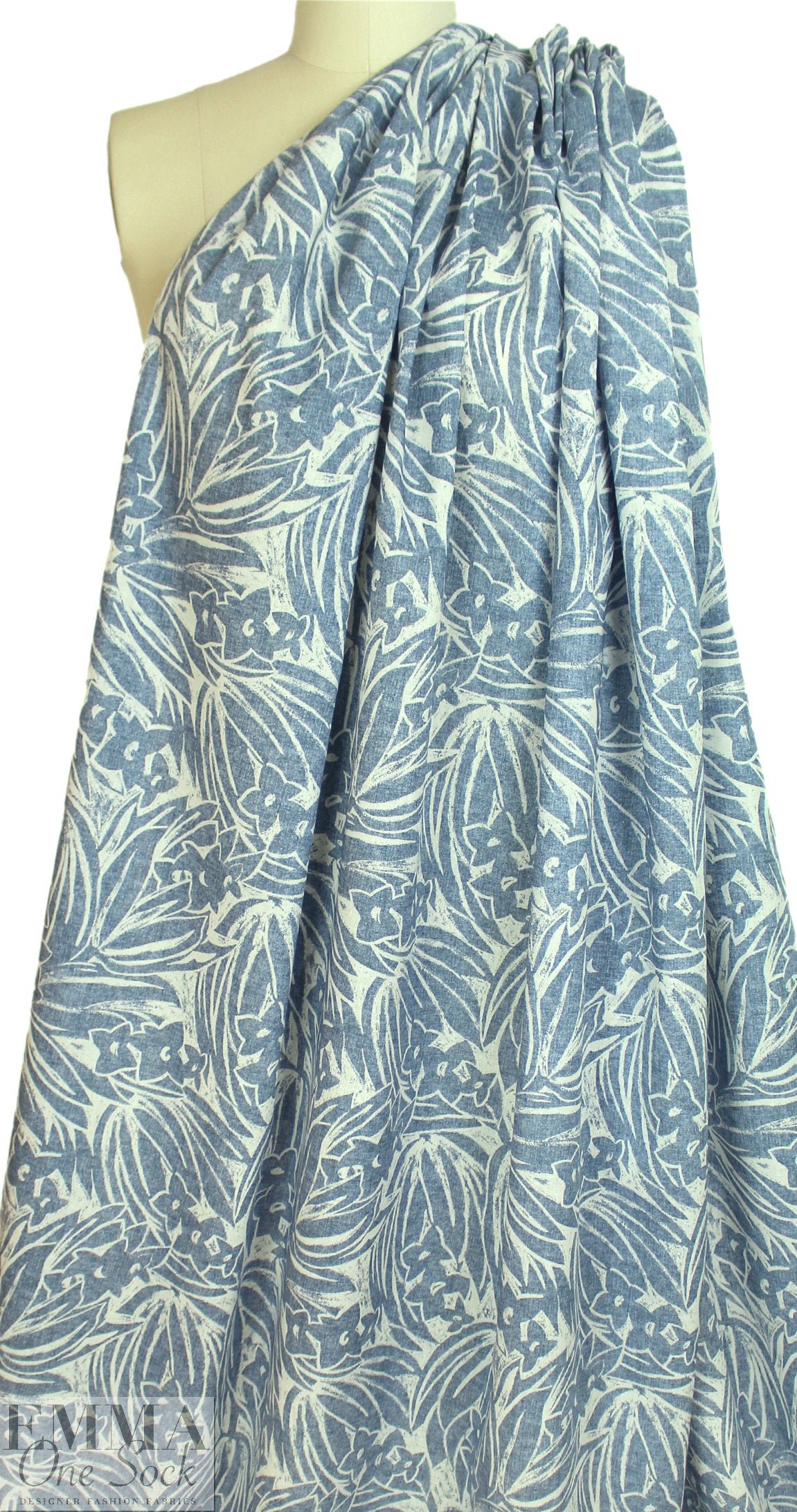 Italian 'woodcut flowers' lightweight cotton/linen woven .5 yds