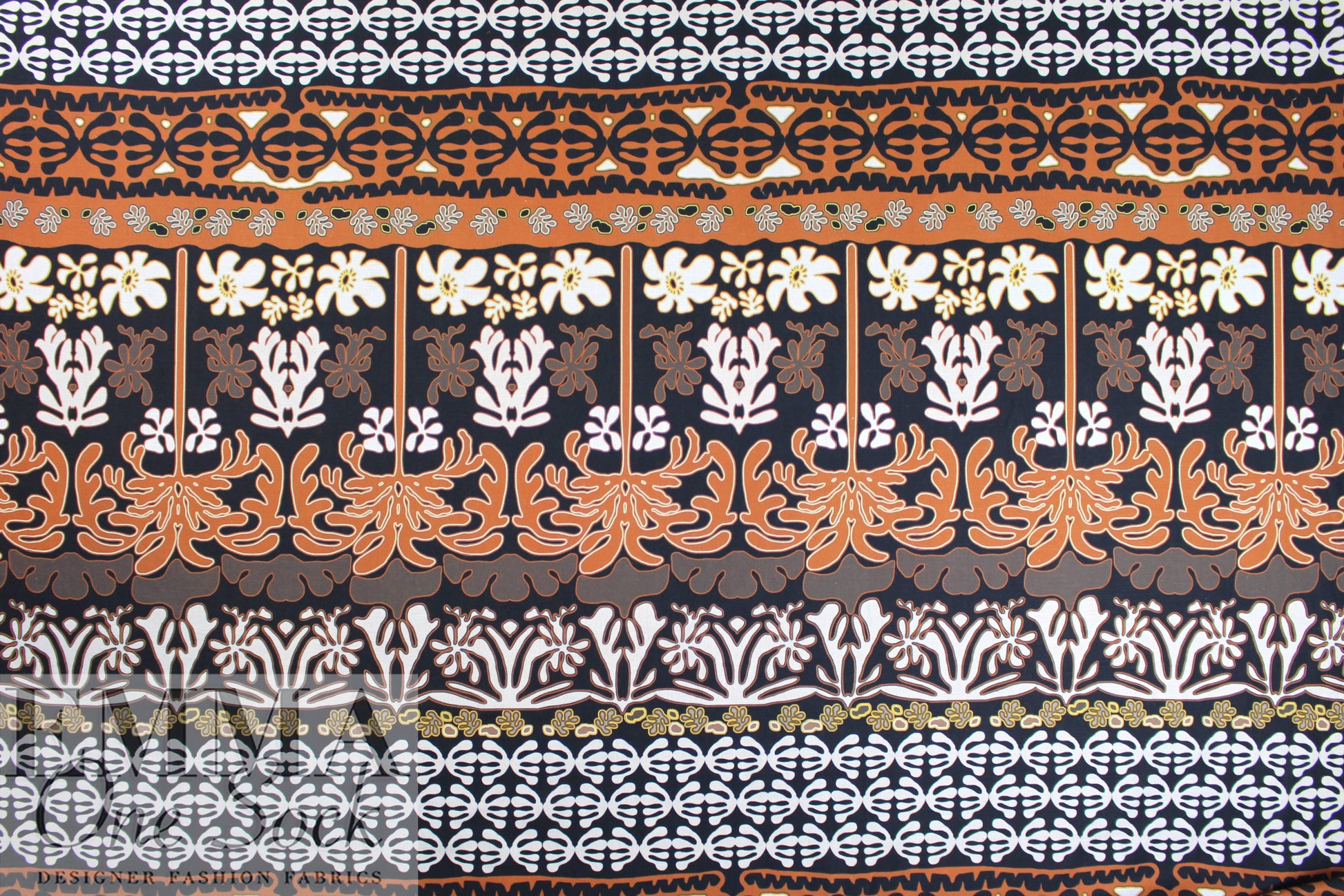 Italian Ankara-inspired linen woven - adobe/umber/licorice 1.125 yds