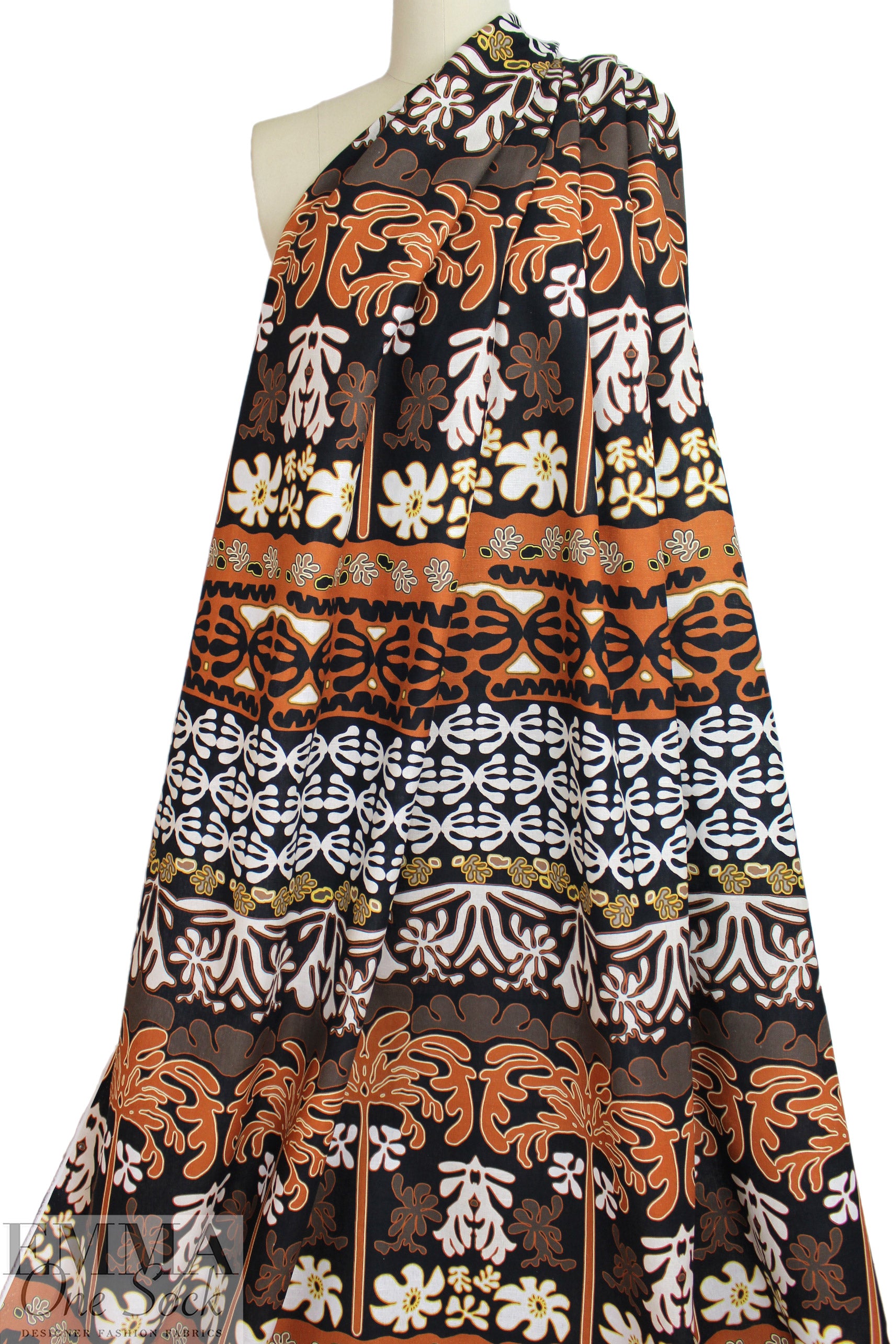 Italian Ankara-inspired linen woven - adobe/umber/licorice 1.125 yds