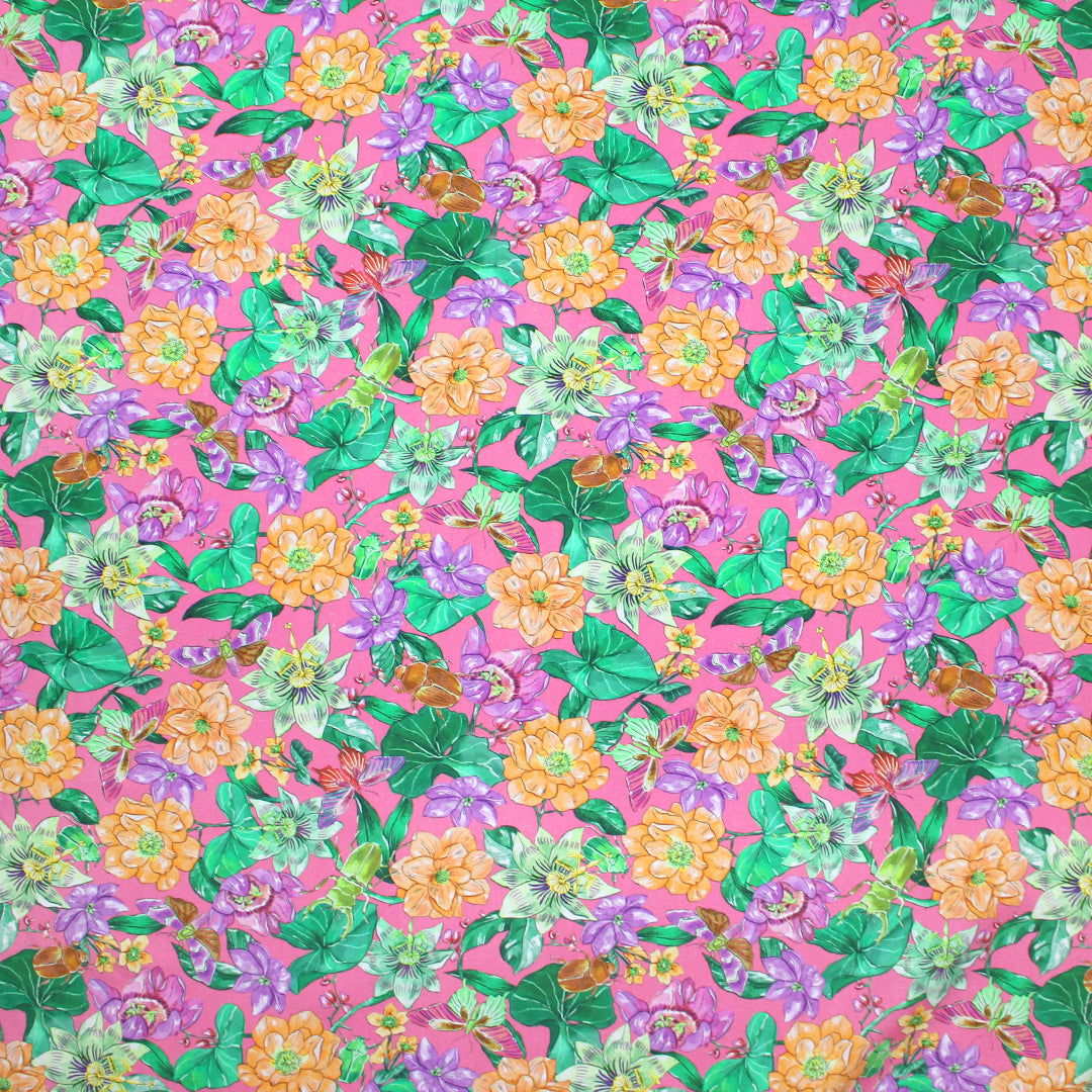 Italian linen 'pink oasis' printed dressweight woven 2.25 yds