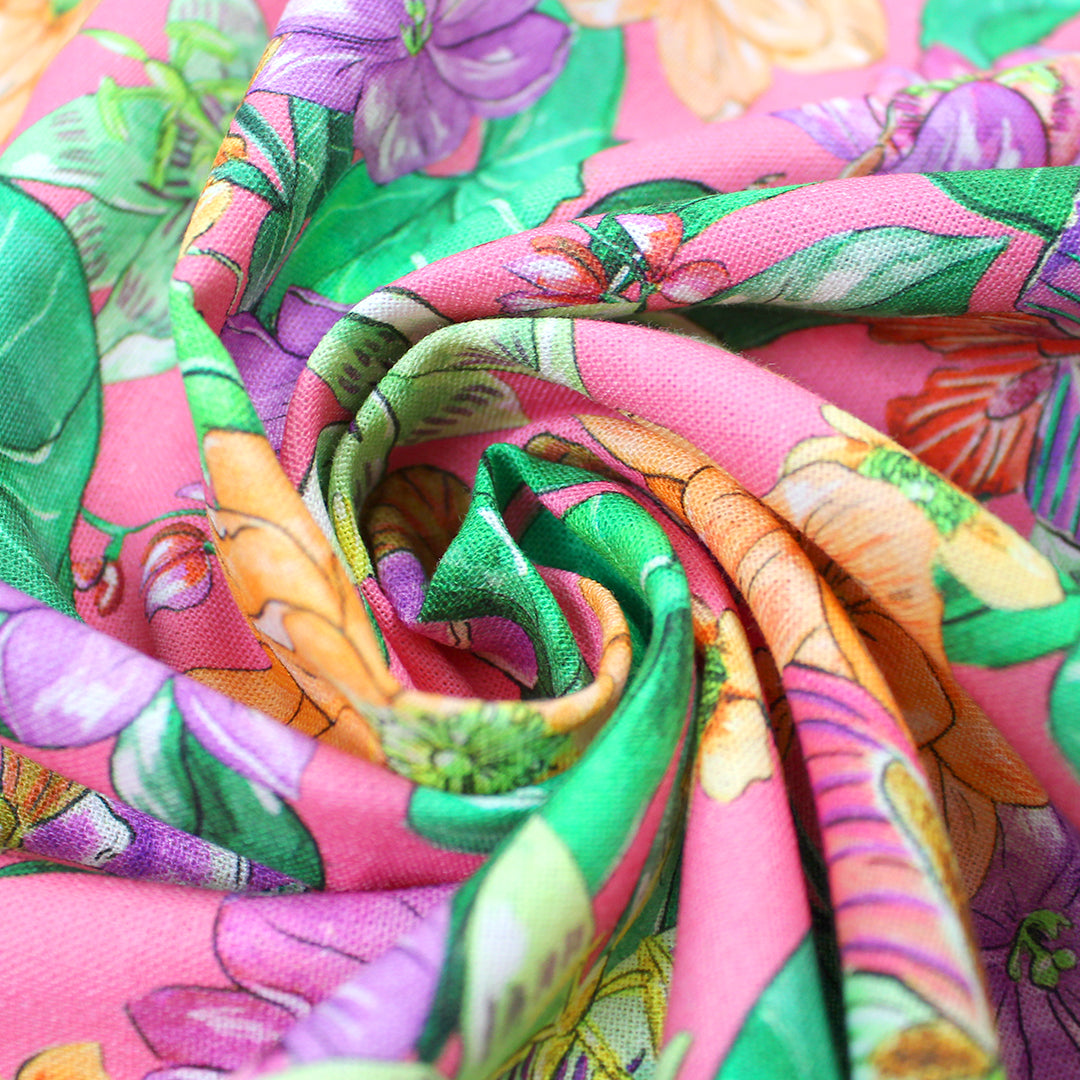 Italian linen 'pink oasis' printed dressweight woven .66 yds