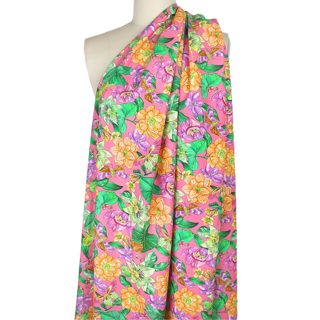 Italian linen 'pink oasis' printed dressweight woven .66 yds