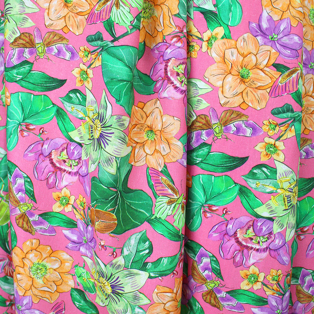 Italian linen 'pink oasis' printed dressweight woven .66 yds