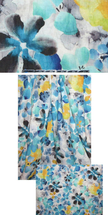 100% linen digital print - sky/sunshine floral 1.5 yds