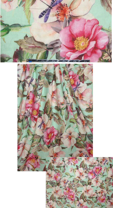 summer garden digital linen print  .70 yds