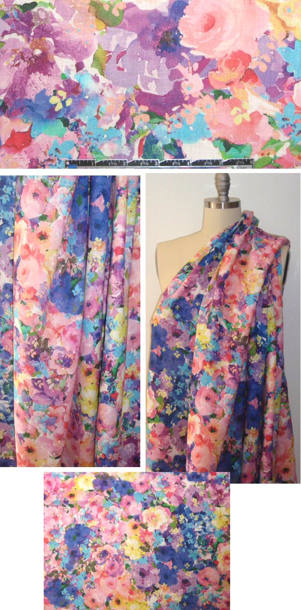 100% linen digital print - painterly flowers