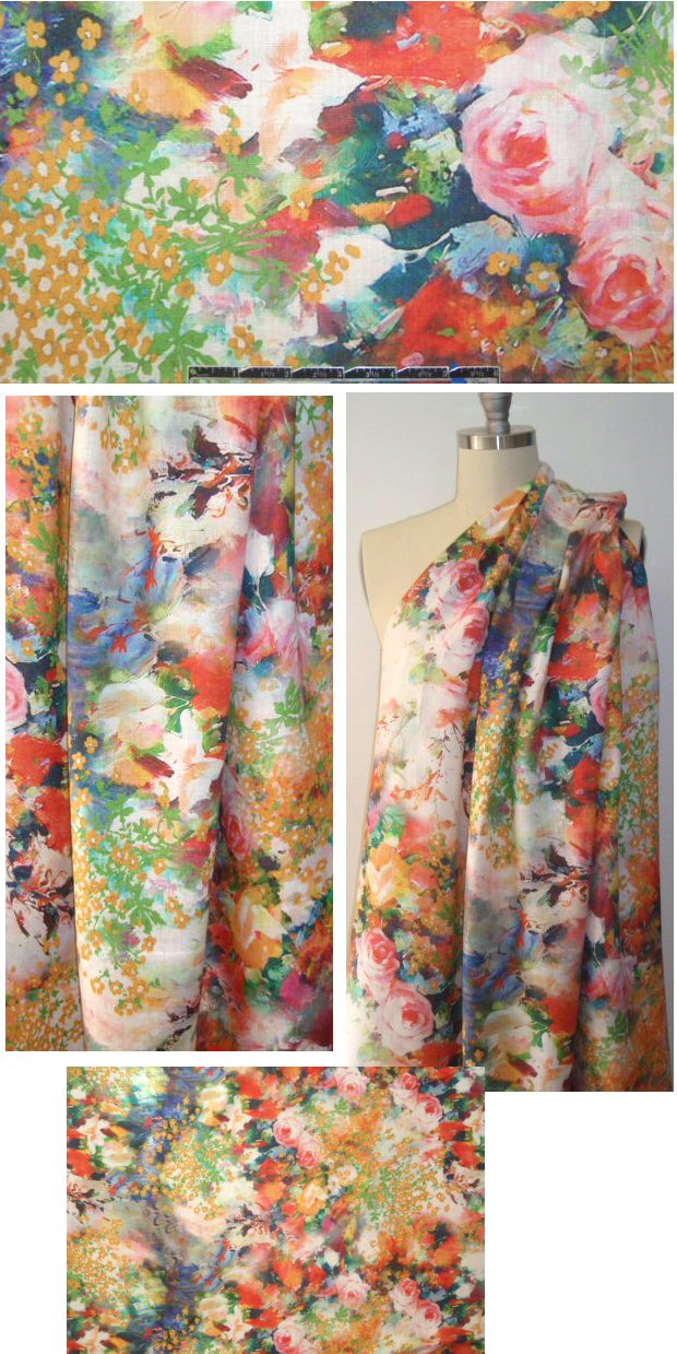 100% linen digital print - summer garden 1.375 yd