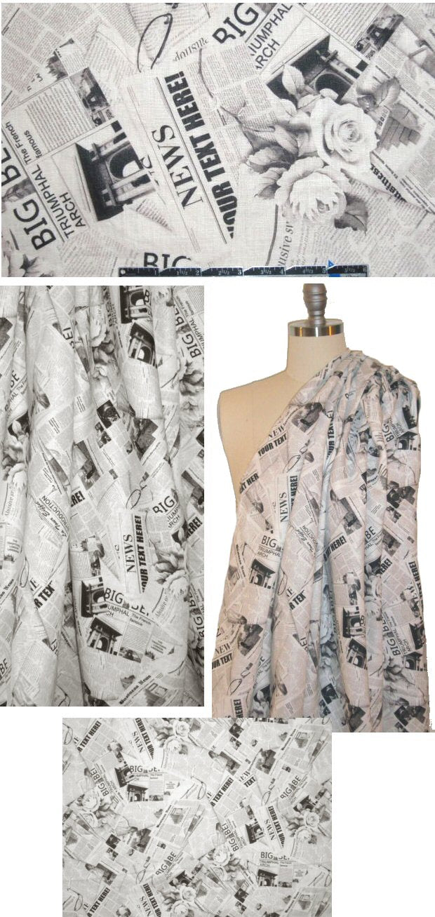 100% linen digital print - newsprint collage .75 yds