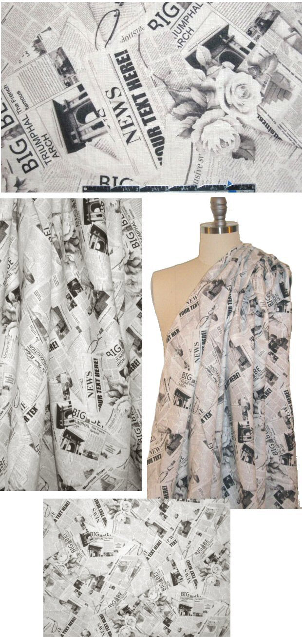 100% linen digital print - newsprint collage 1 yard