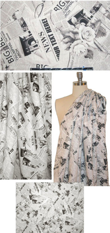 100% linen digital print - newsprint collage 1 yard