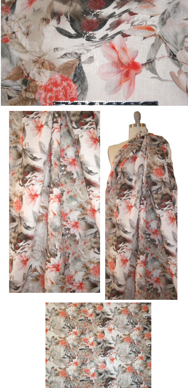 100% linen digital print - quiet blossoms 1 yard