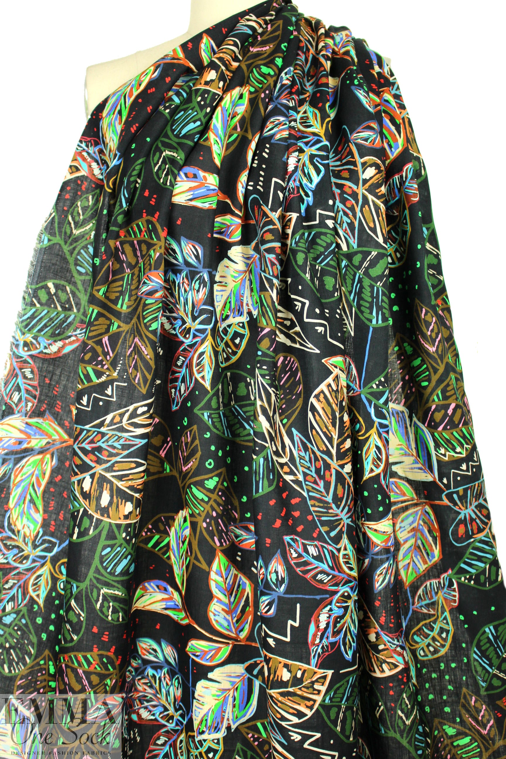 100% linen digital print - chalky leaves