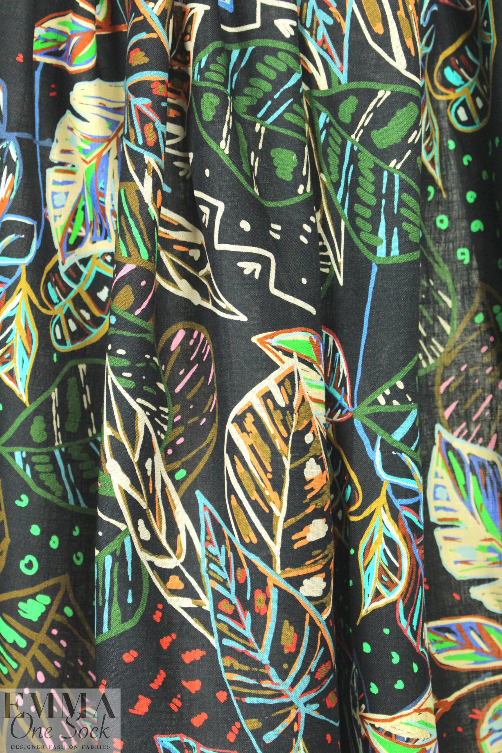 100% linen digital print - chalky leaves .66 yds