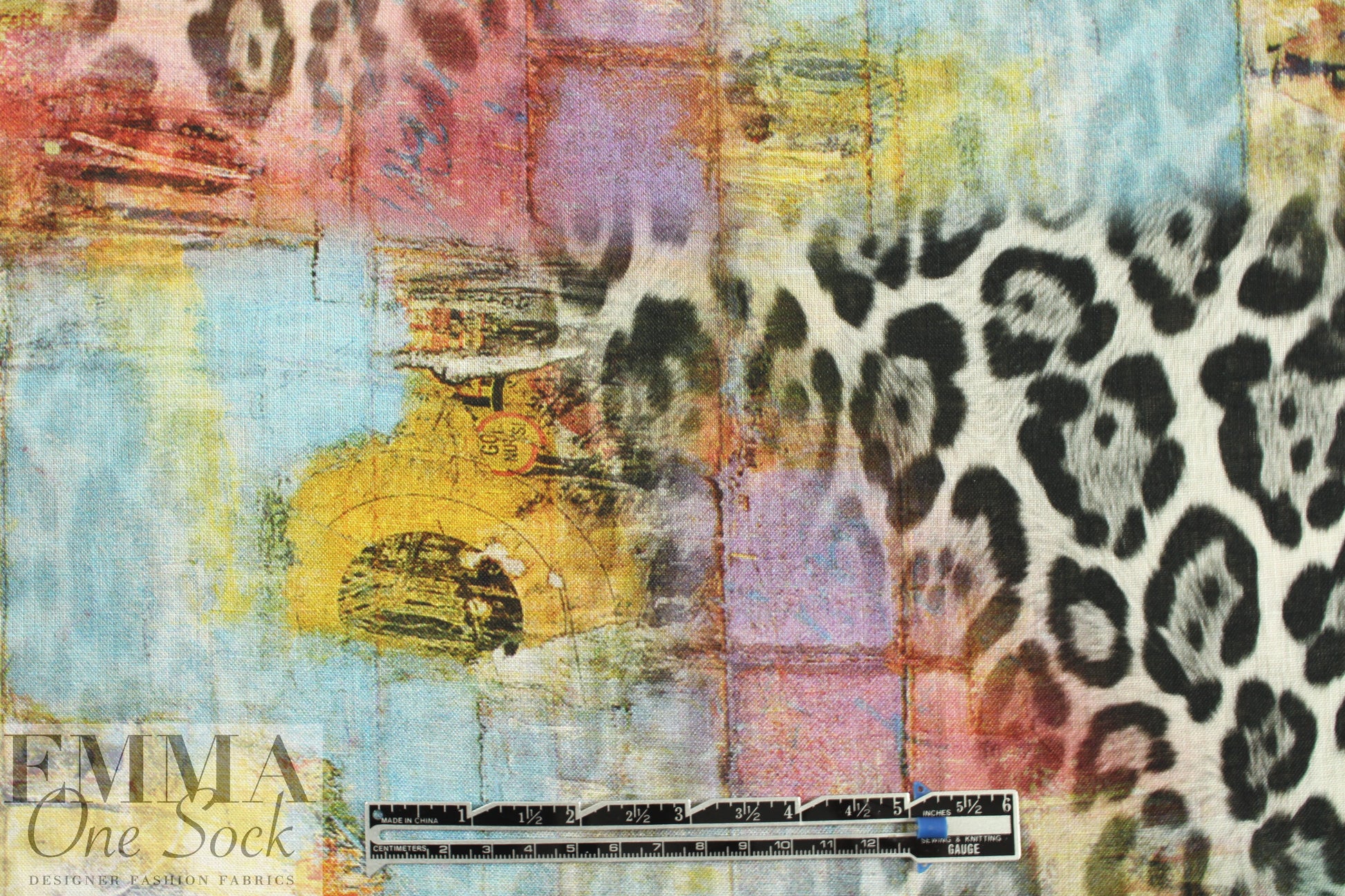 100% linen digital print - animal graphic montage 1.375 yds