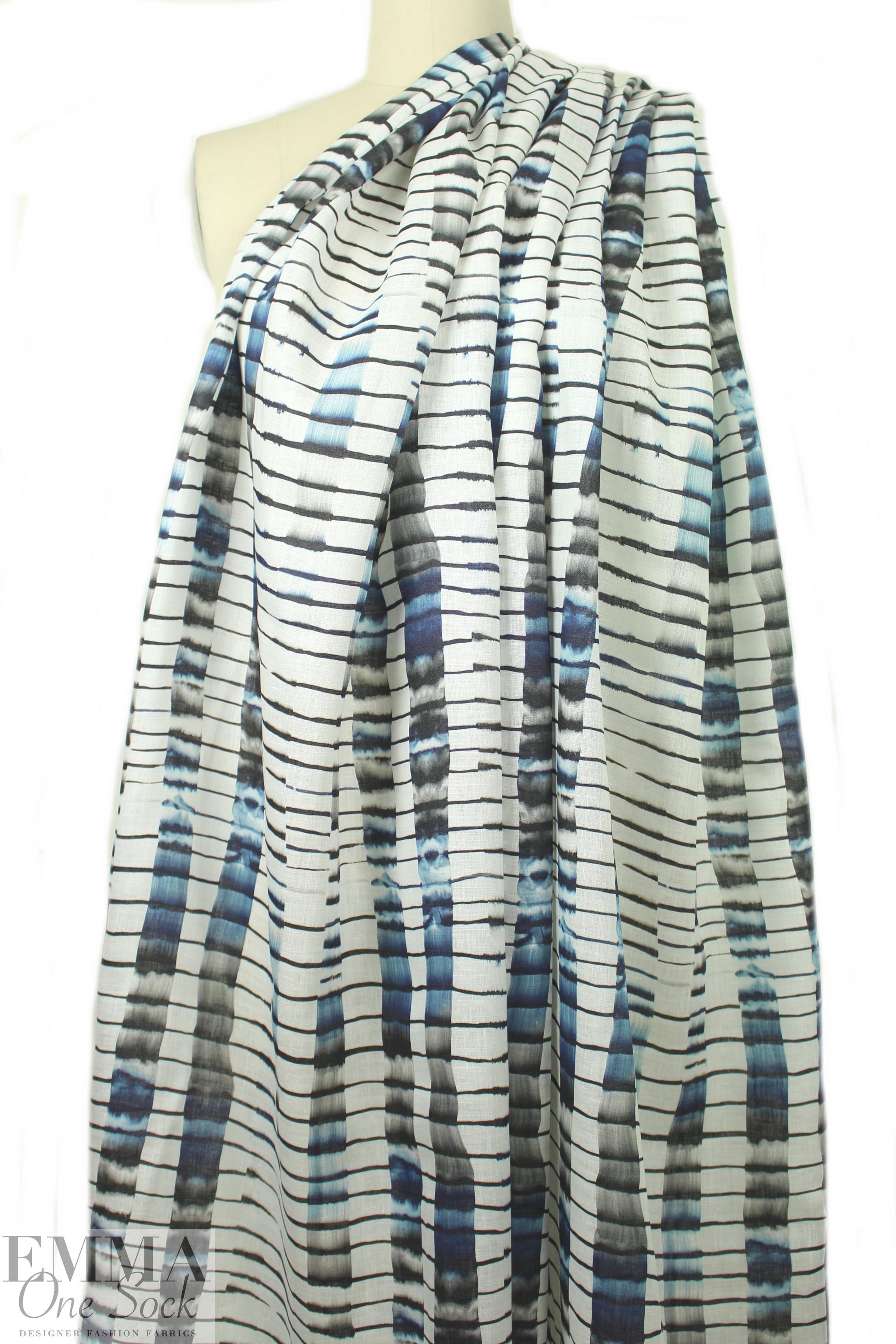 100% linen digital print - edgy indigo grid .75 yds