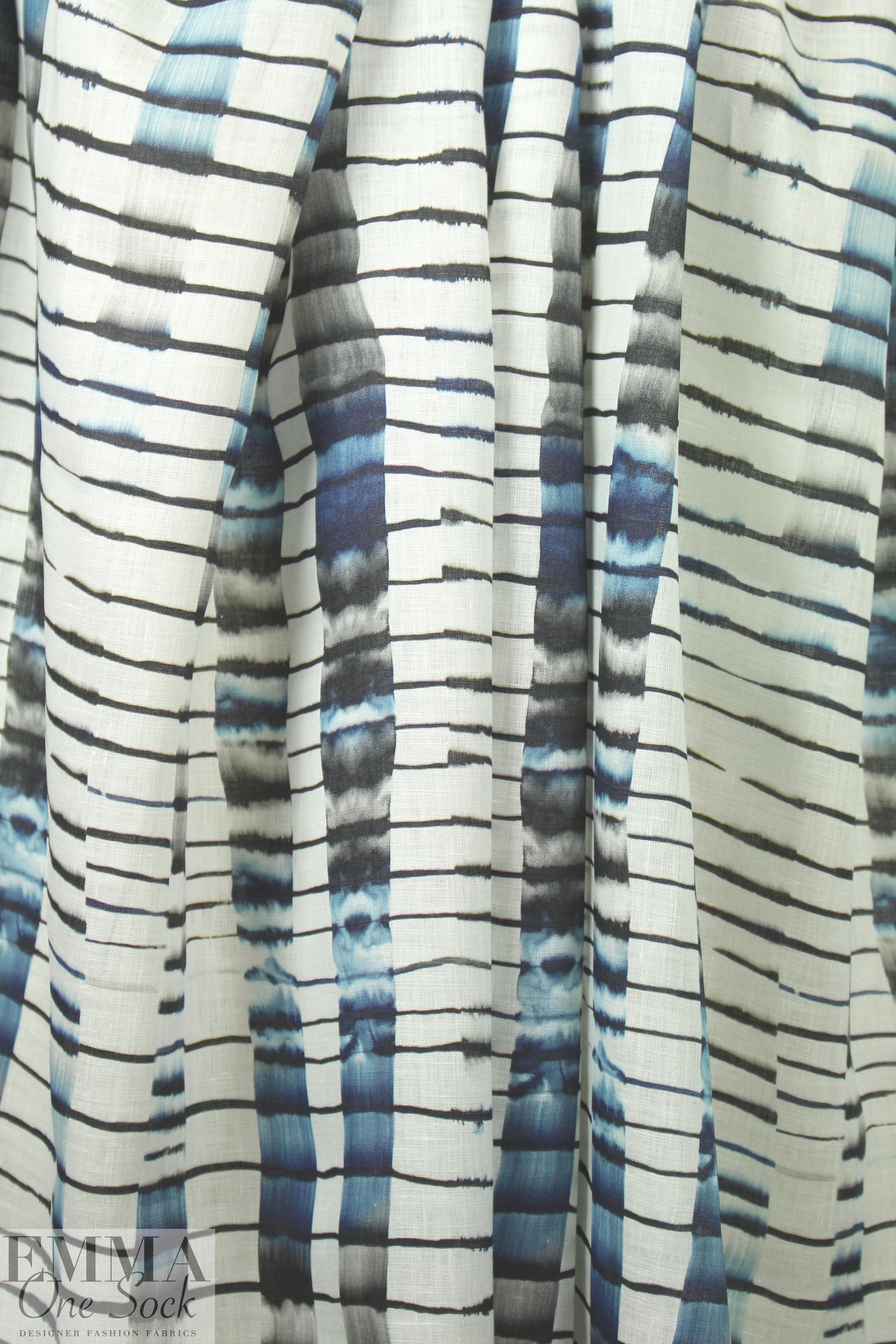 100% linen digital print - edgy indigo grid 1.1 yds