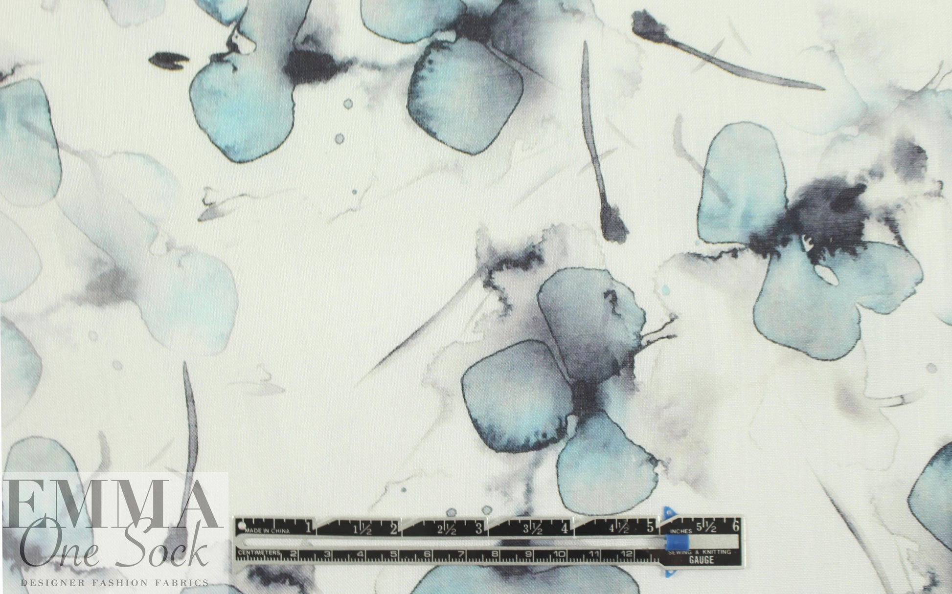 100% linen digital print - watery blossoms 1 yard
