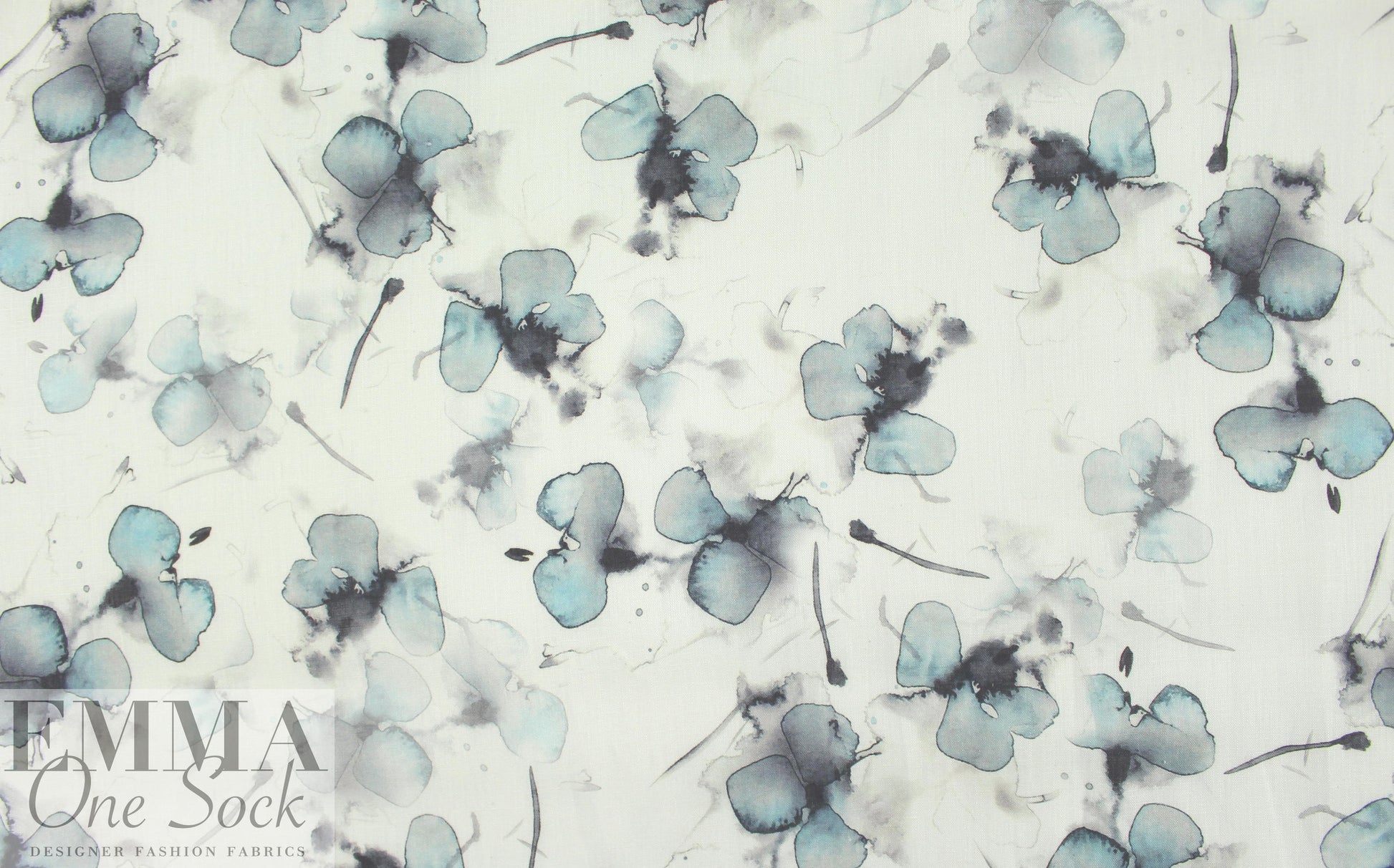100% linen digital print - watery blossoms 1.375 yds