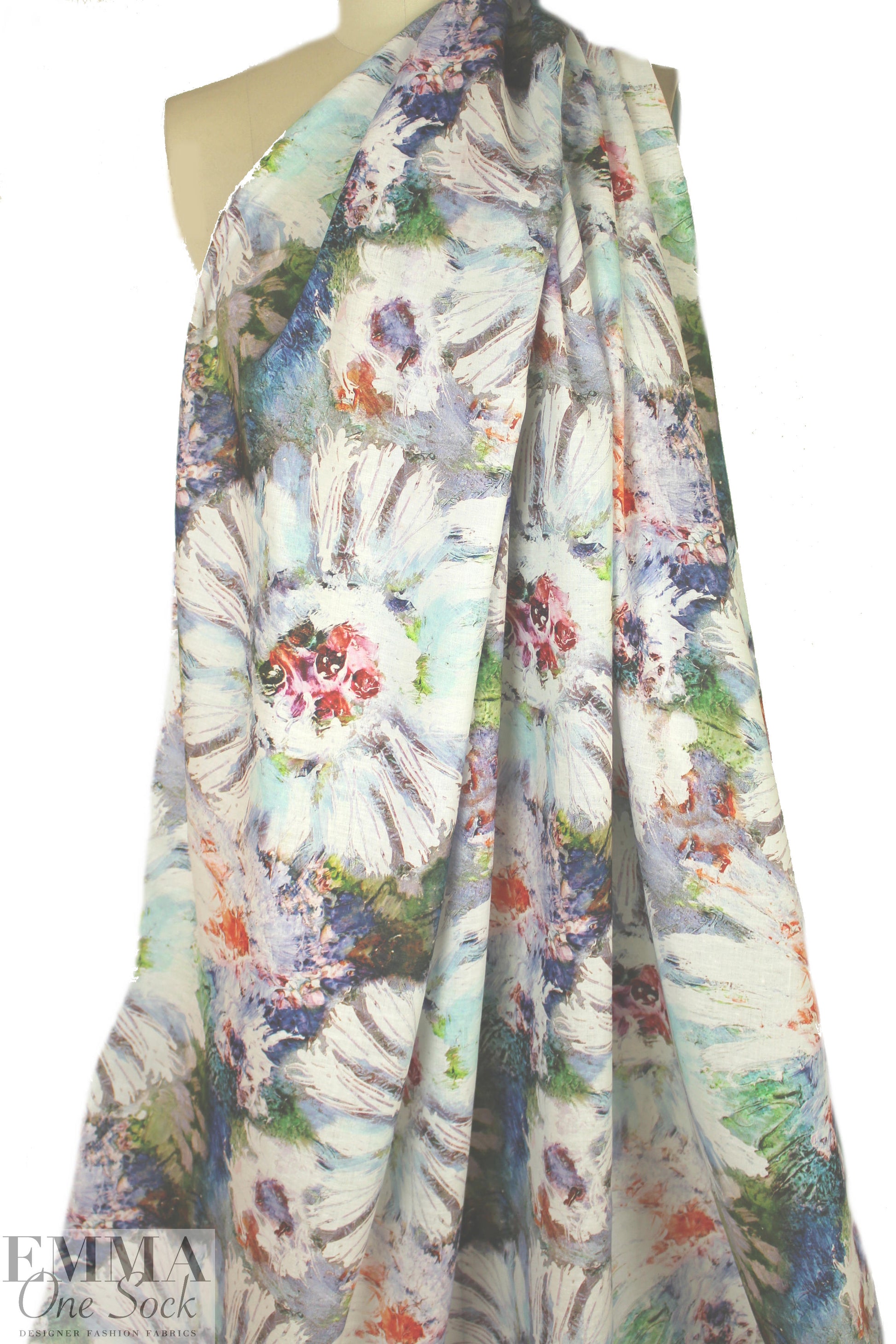 100% linen digital print - oversized painterly floral .66 yds
