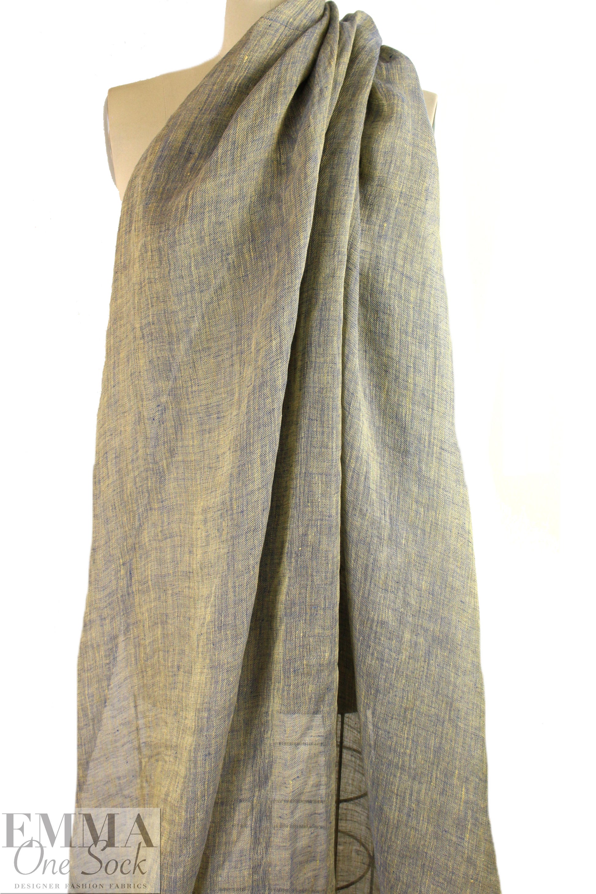 fine quality open weave cross dye linen - cobalt/yellow