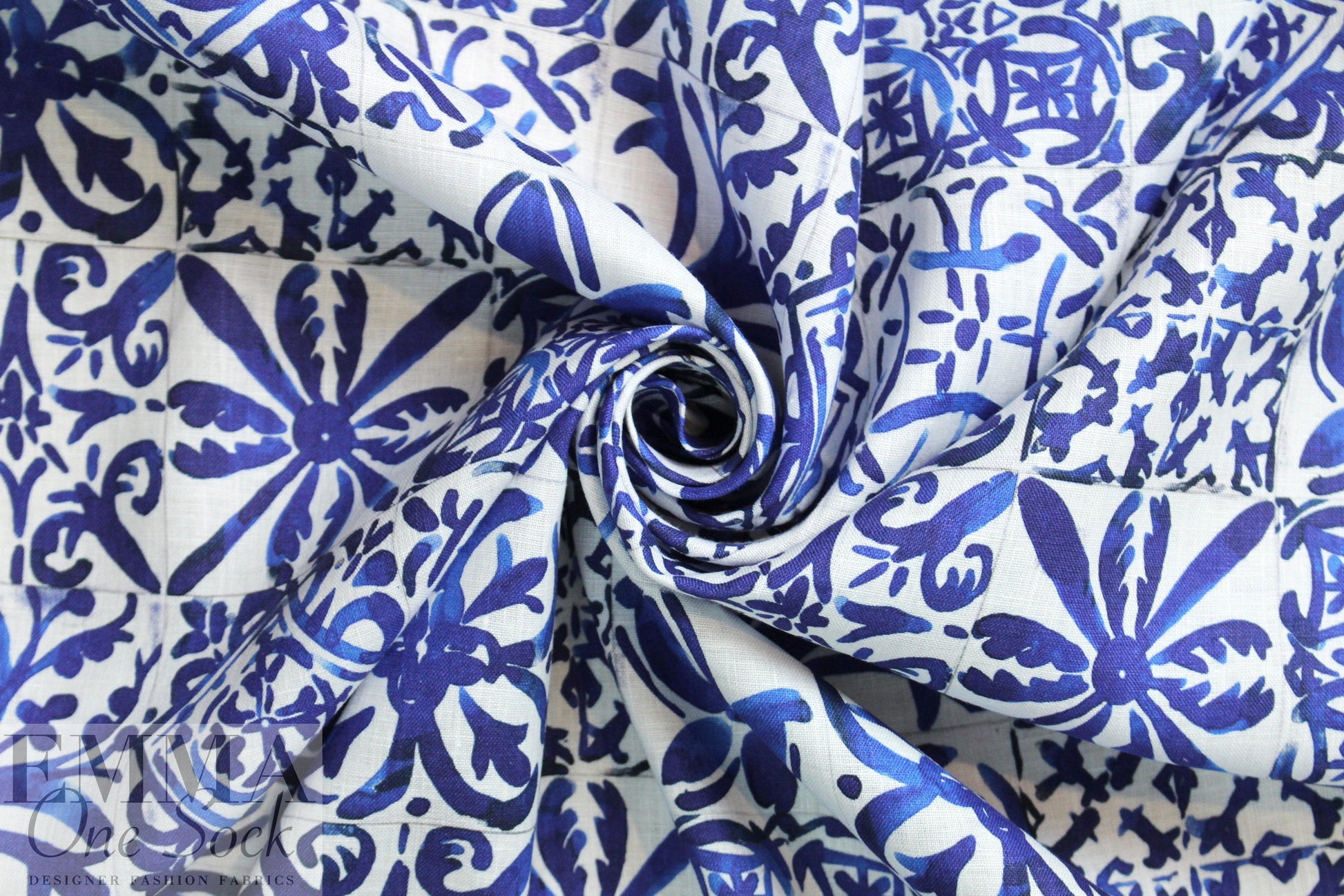 100% linen digital print - Moroccan tile .66 yds