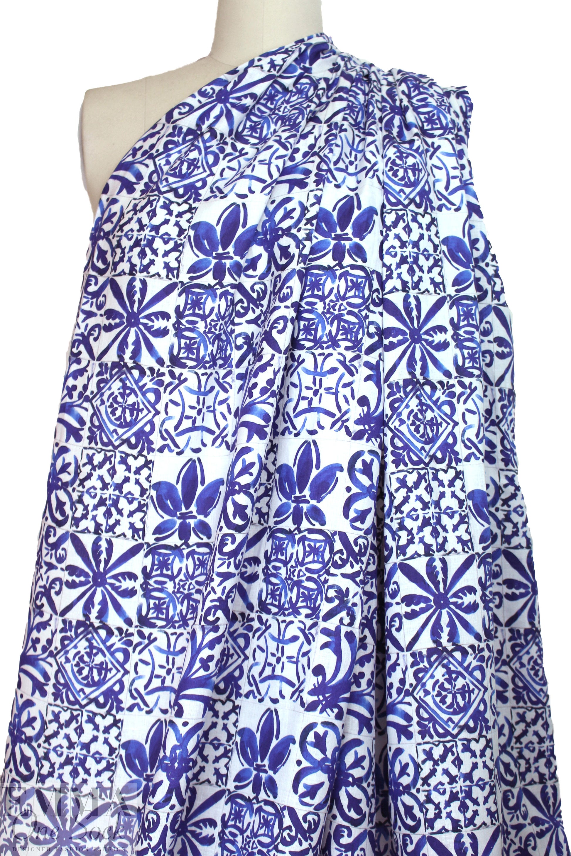 100% linen digital print - Moroccan tile