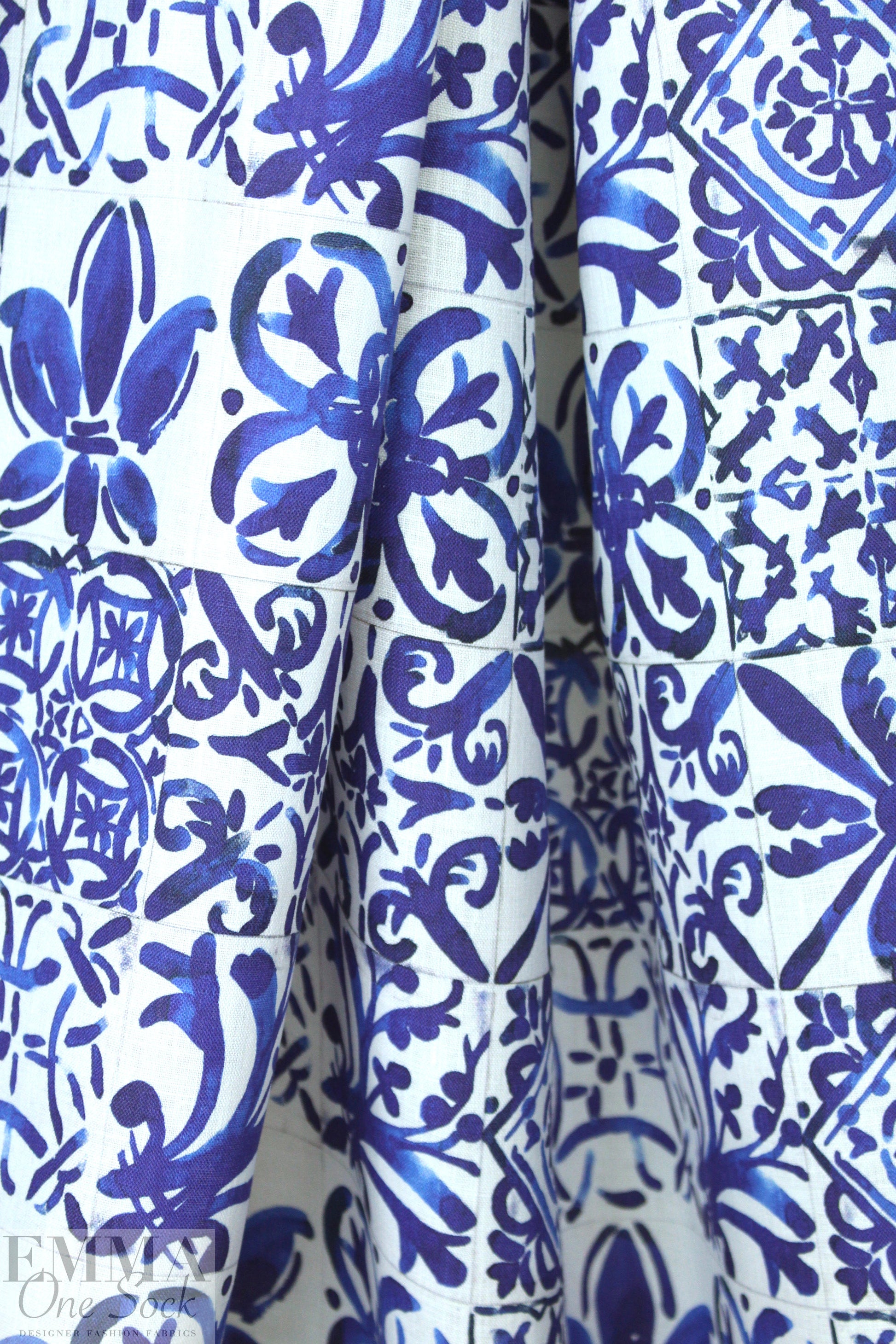 100% linen digital print - Moroccan tile