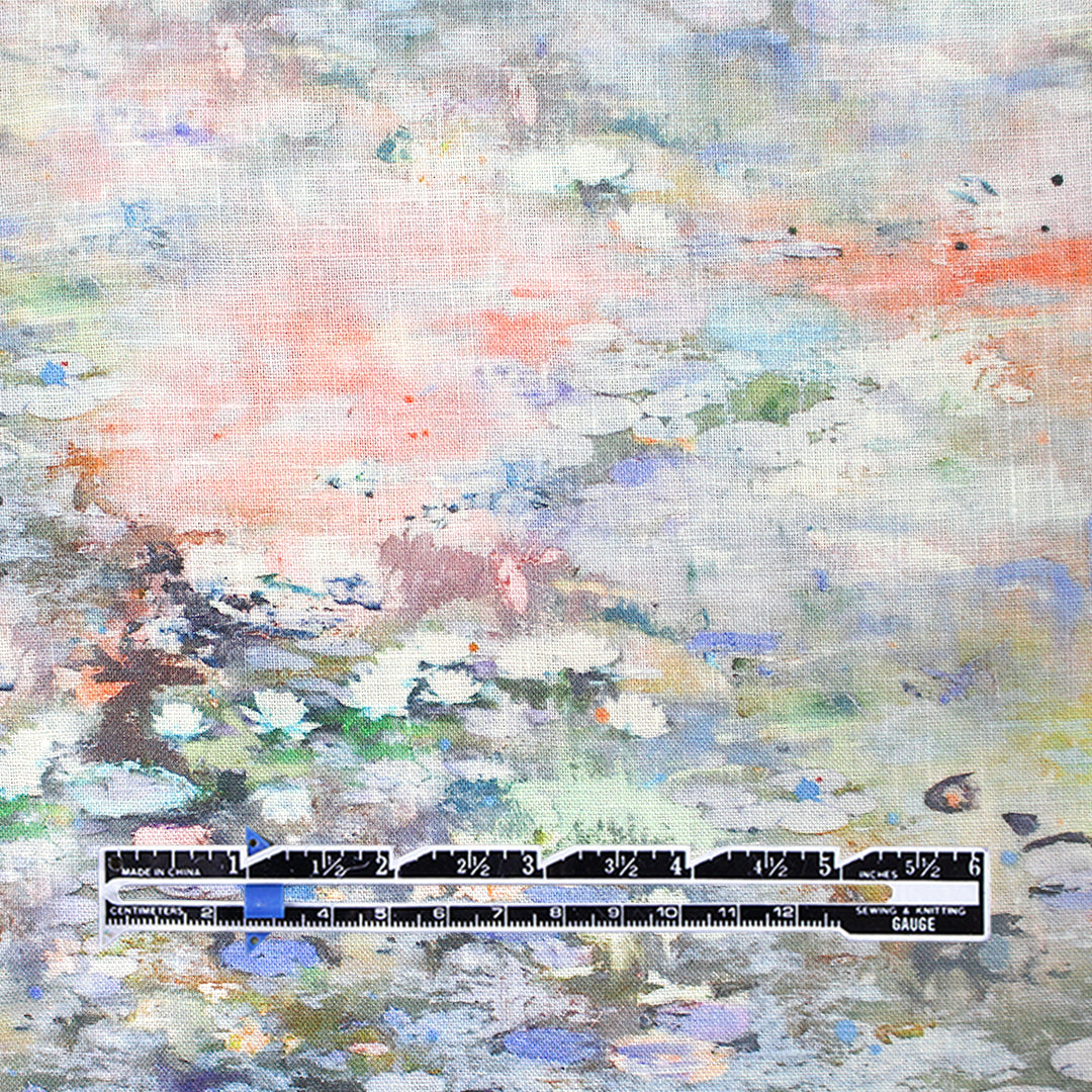 100% linen digital print - impressionistic water lilies 1.75 yd