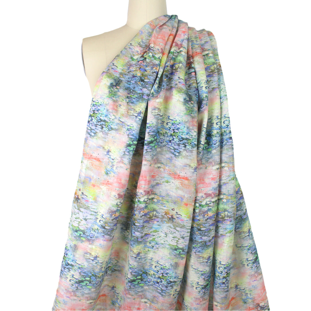 100% linen digital print - impressionistic water lilies .5 yds