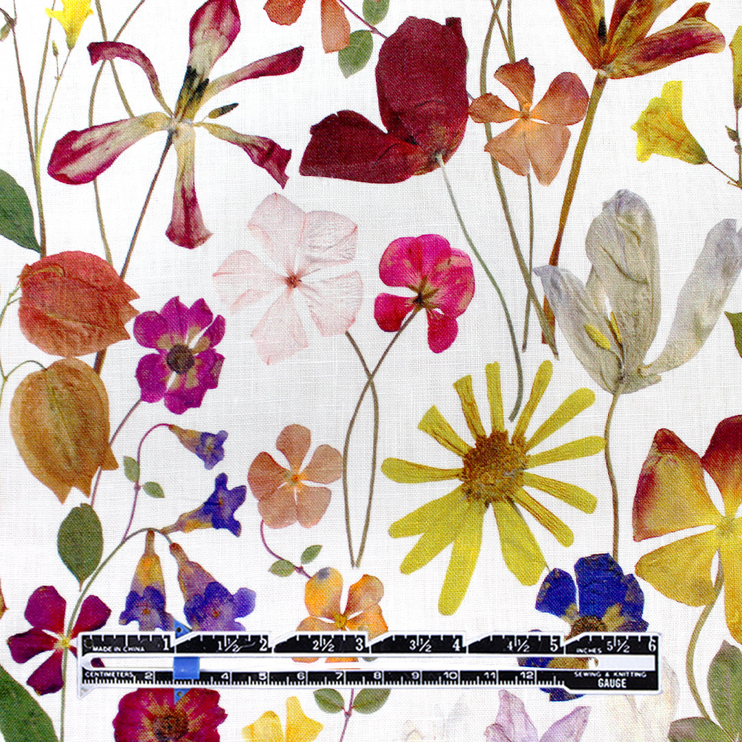 100% linen digital print - pressed wildflowers